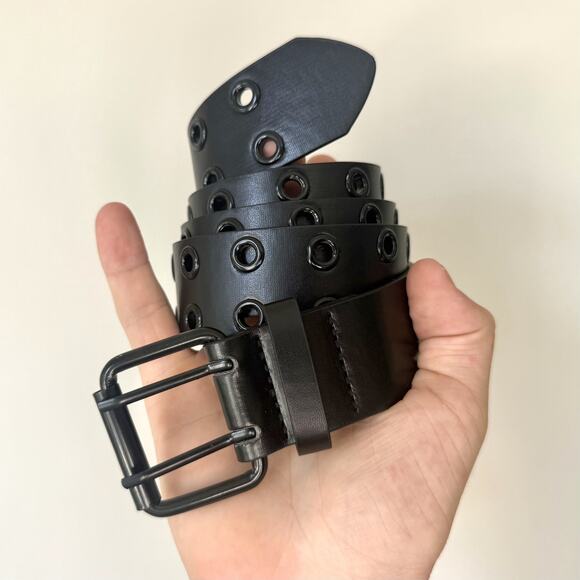 Y2K Black Studded Belt Black Hole Studs Adjustable Fits 26-34 Unisex Style - Picture 2 of 9